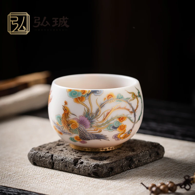 弘珹臻选 羊脂玉龙凤杯个人专用杯品茗杯陶瓷茶具茶盏杯