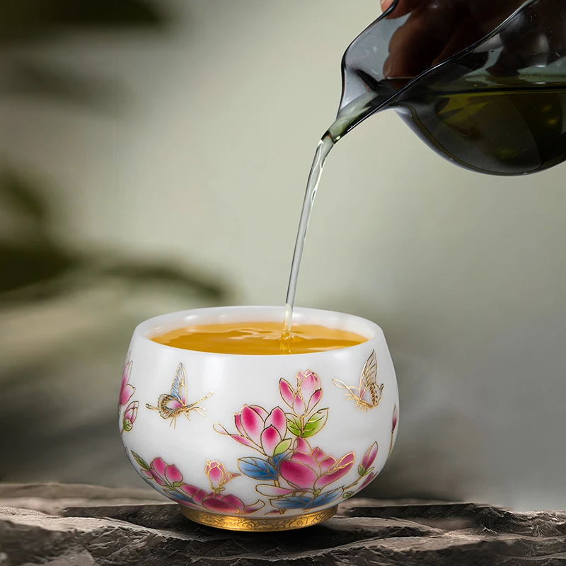 弘珹臻选 羊脂玉金玉满堂个人专用杯品茗杯陶瓷茶具茶盏杯