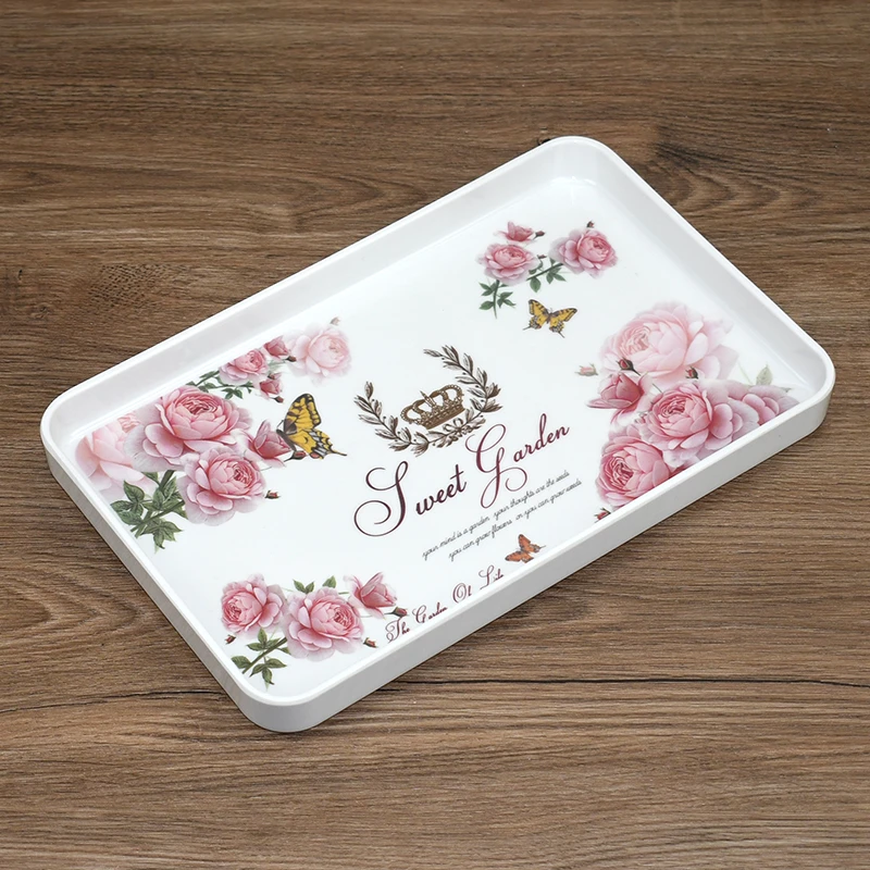 欧式托盘密胺加厚家用仿陶瓷水杯壶托盘茶盘长方形收纳桌面盘