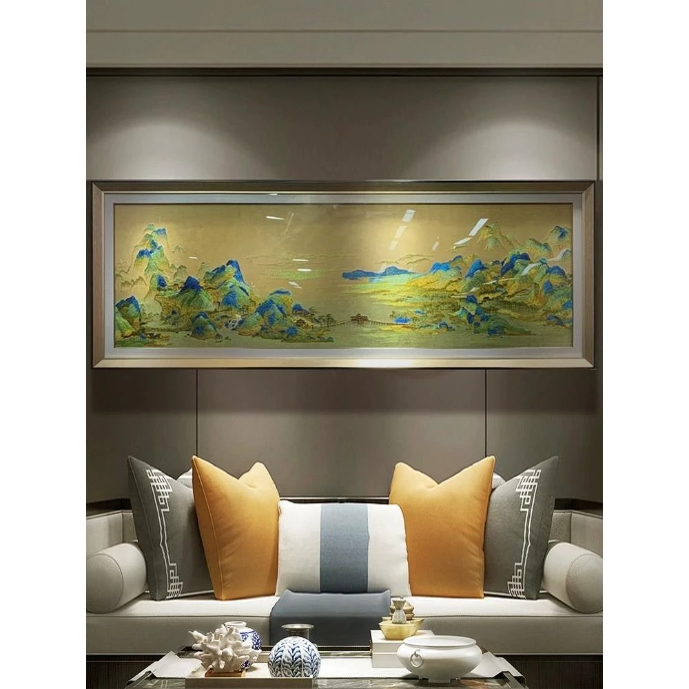 千里江山中式苏州刺绣沙发背景墙装饰画客厅山水高端织锦绣壁挂画