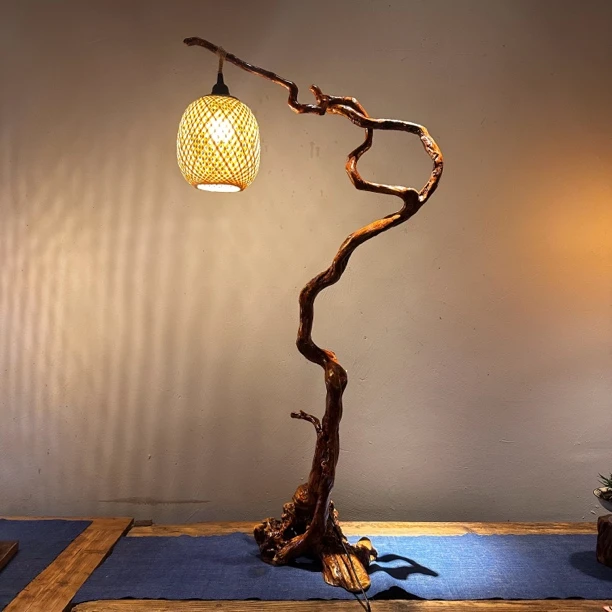 禅意茶空间氛围木艺根艺树根灯自然随型无拼接传统中式高105