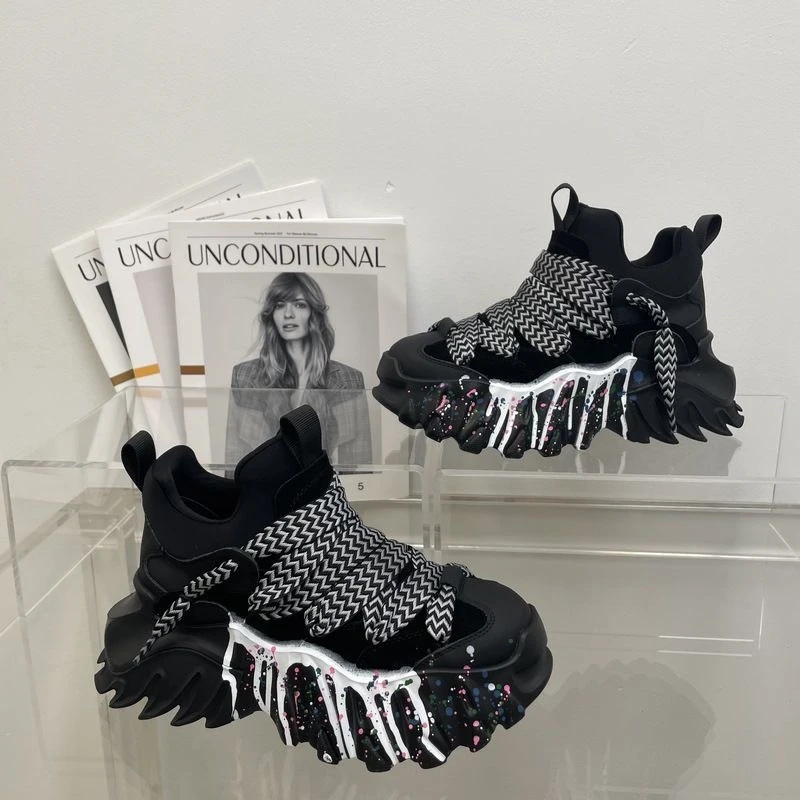 2023年秋季新款欧洲站女鞋时尚系带复古松糕底厚底炸街老爹鞋女款