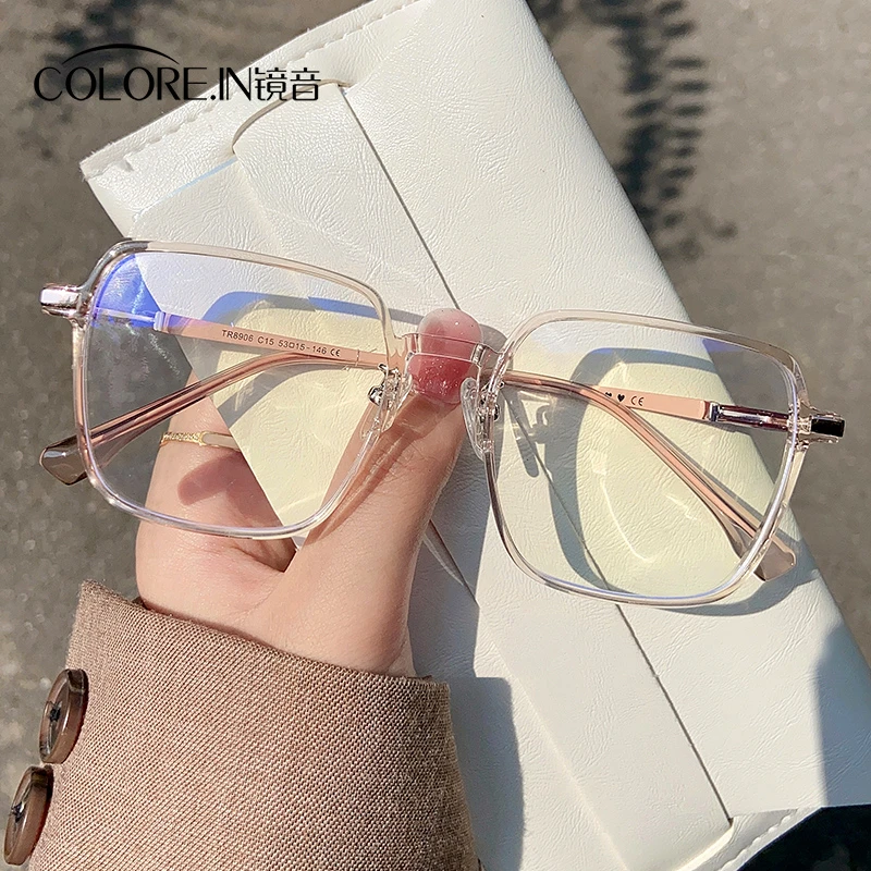 colorein透明近视眼镜框女抗防蓝光辐射可配度数大框圆脸大脸显瘦