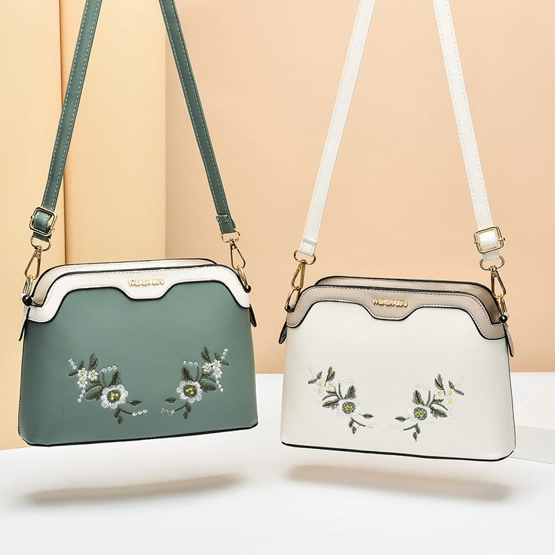 女士贝壳包2024新款中年妈妈包洋气个性时尚绣花单肩斜挎包小包包