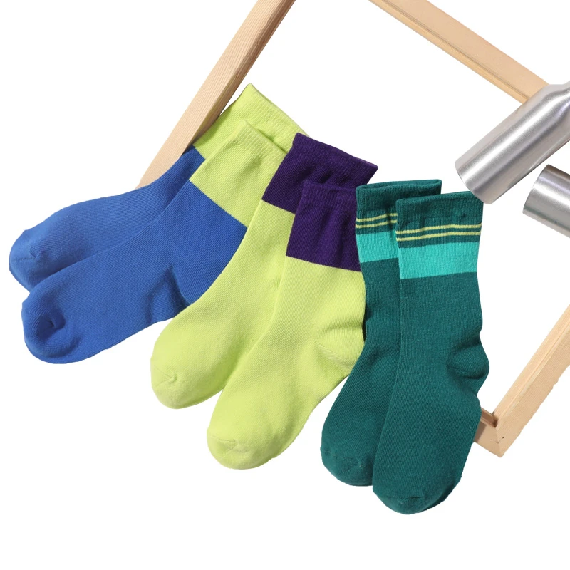 【三双装】儿童袜子百搭潮流撞色拼接柔软贴合防风保暖