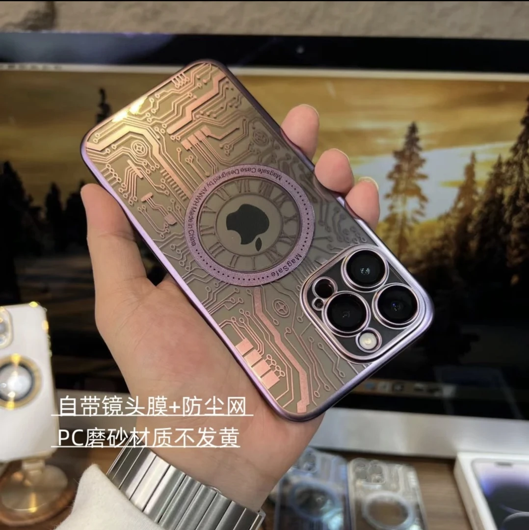 苹果15/14/13/12自带镜头膜磁吸3D线路板纹iphone14promax手机壳