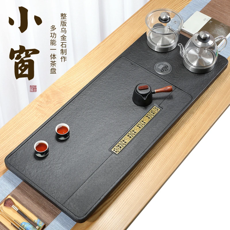 天然乌金石茶盘电磁炉一体全自动烧水壶茶台家用大小号石头新中式