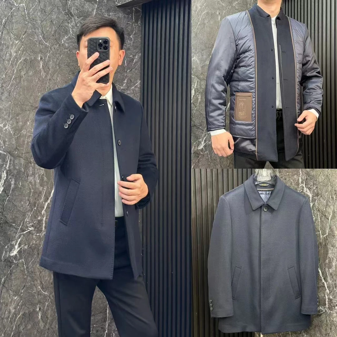 8516［秋冬山羊绒大衣加厚保暖内胆］商务行政休闲简约男士外套翻领