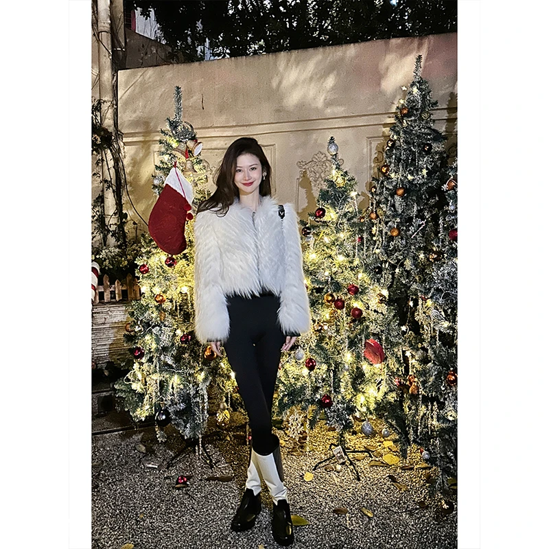 你的呵呵【雪野一梦】小众设计师V领毛毛短外套