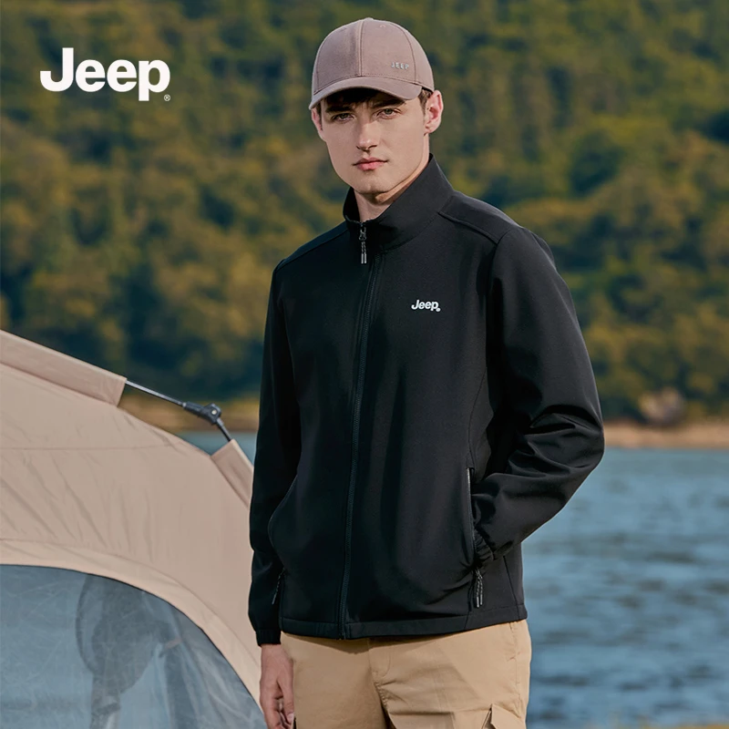 JEEP吉普男装男士秋季休闲户外休闲登山防风保暖连帽夹克风衣外套