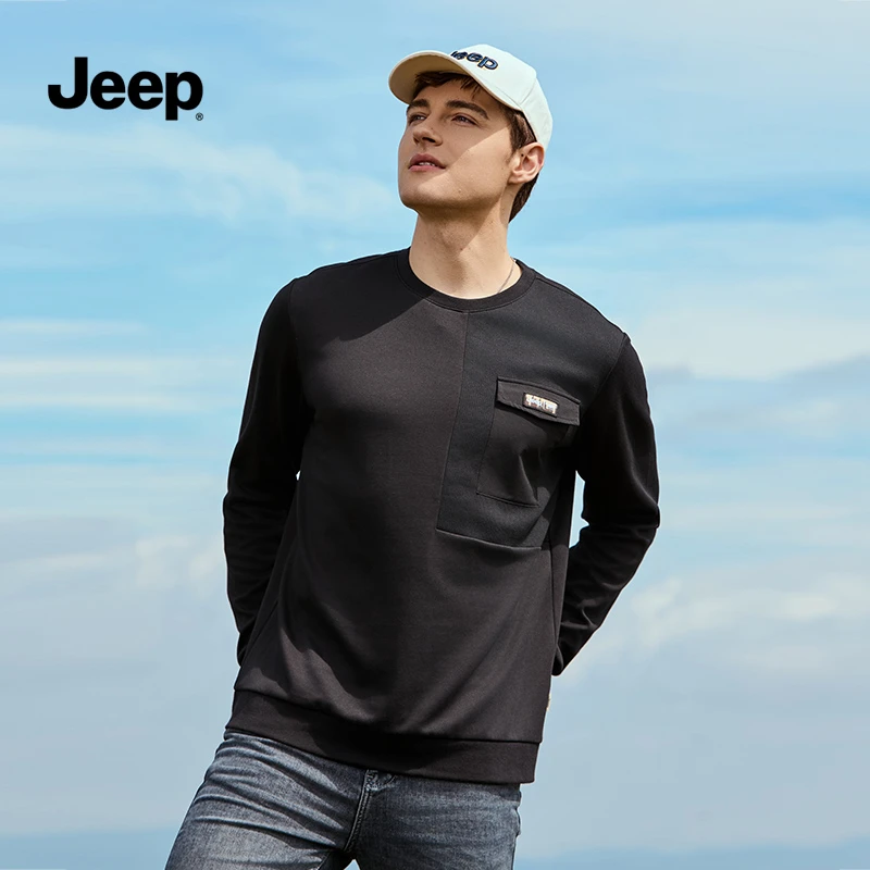 JEEP吉普春季舒适新款卫衣长袖男士潮牌户外休闲宽松时尚圆领上衣