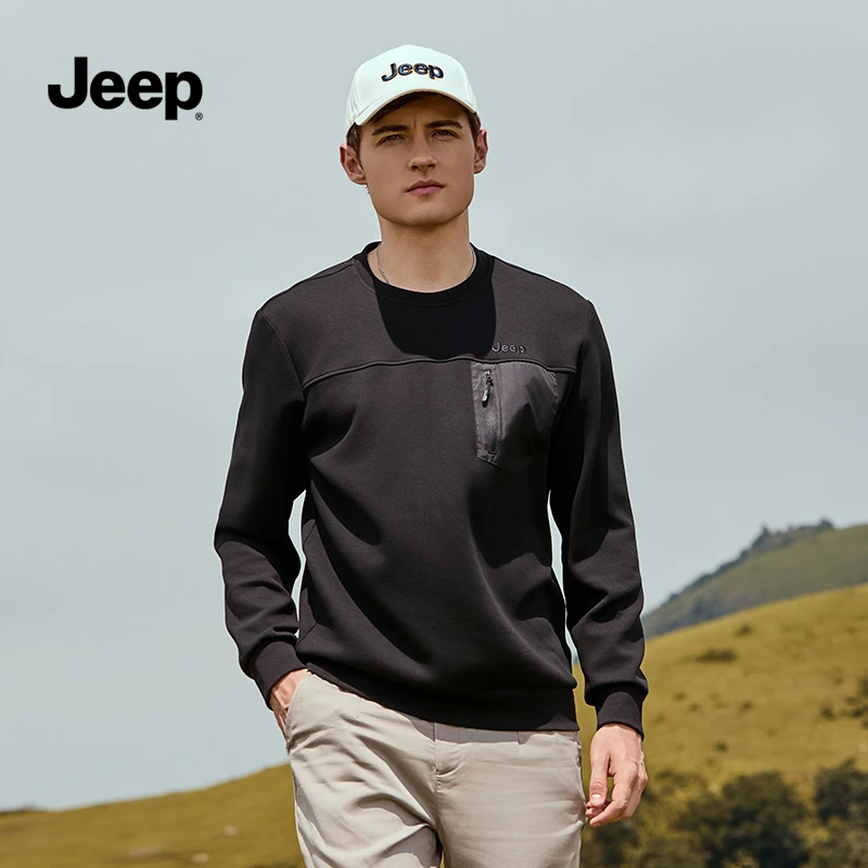 JEEP吉普秋季舒适休闲男士卫衣长袖宽松圆领韩式时尚百搭新潮男装