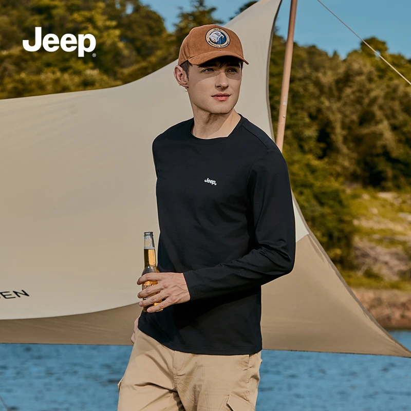 JEEP吉普春季男士百搭时尚宽松舒适透气休闲圆领卫衣简约新潮男装