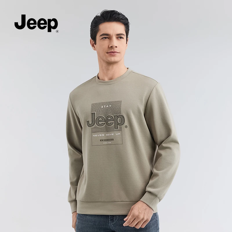 JEEP吉普春秋长袖男士上衣百搭时尚宽松透气户外休闲男款圆领舒适