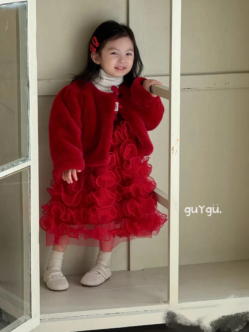 古丫咕24深秋冬童装红色年服裙两件套5389
