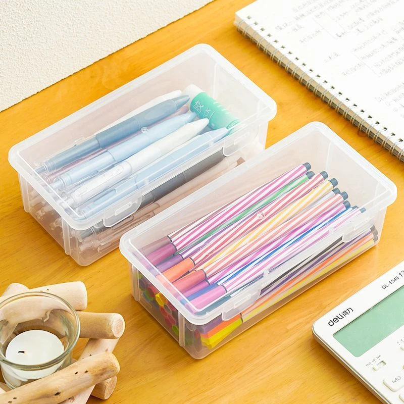 【开学必备】塑料产品耐用透明设计方便桌面超大容量笔收纳盒文具盒
