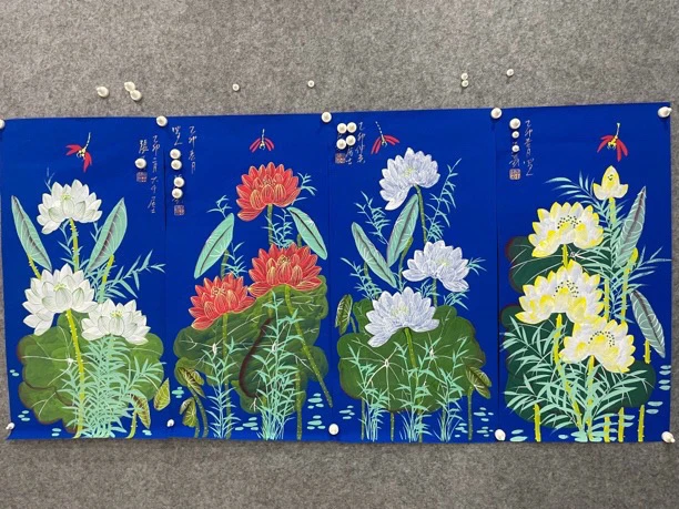 （丹曼）荷花蜻蜓四幅图 宣纸