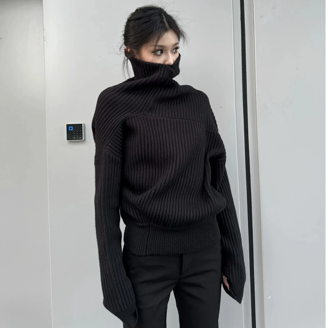 秋季新款时尚新年针织长袖上衣气质百搭高领高腰显瘦直筒休闲裤女