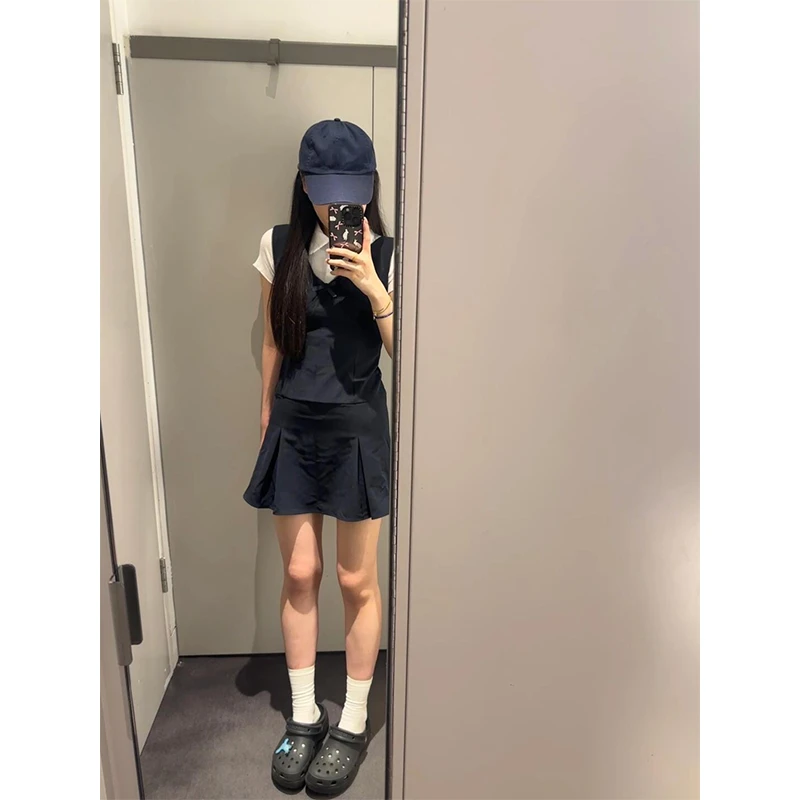 2025夏季穿搭女士韩系气质百搭Polo领短袖上衣吊带收腰V领连衣裙