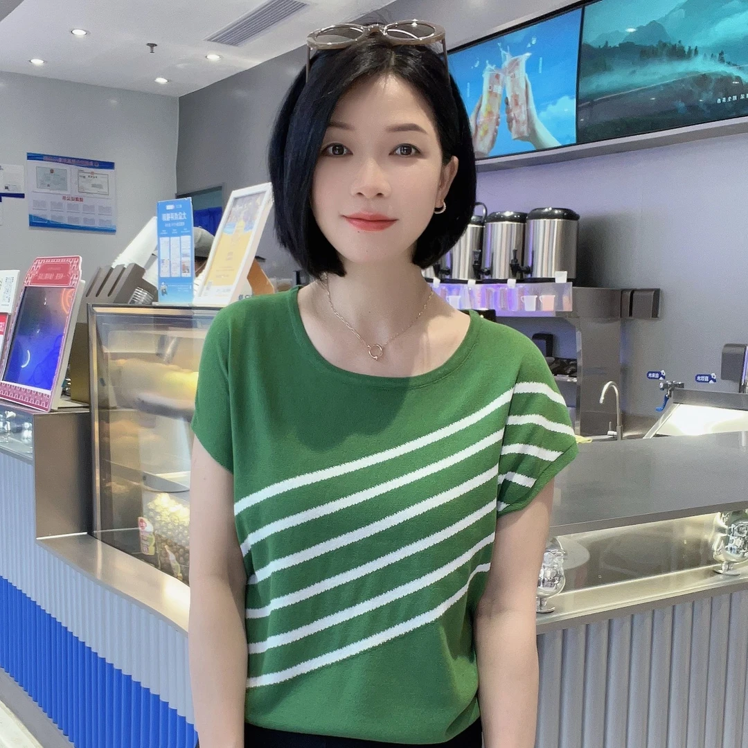 4083夏季薄款短袖圆领时尚斜纹套头休闲宽松上衣气质百搭显瘦女装