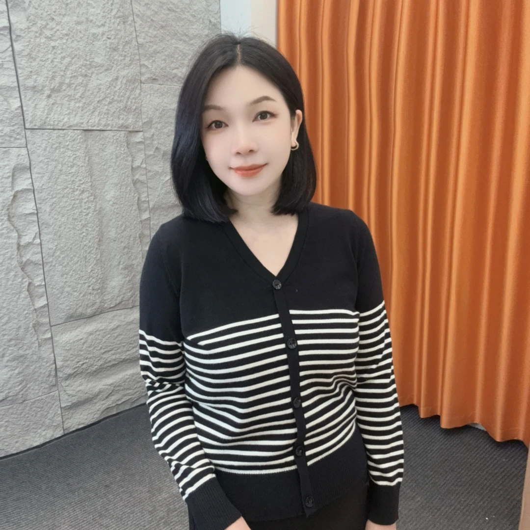 4623秋冬新款【大米家专属】上新黑白条纹韩系假开衫流光风温柔气质