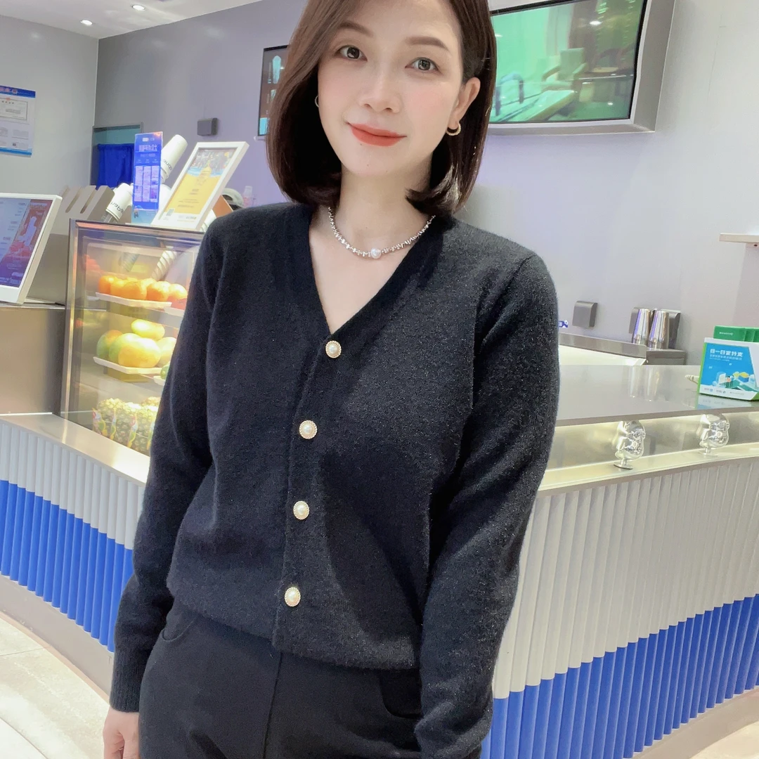 3612秋冬新款开衫长袖针织衫毛衣开衫长袖衣V领纯色百搭时尚上衣