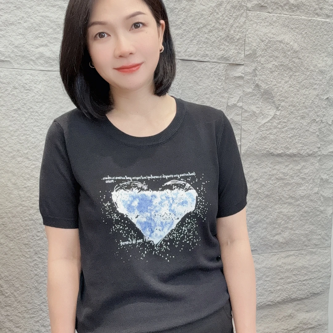 4220夏季薄款短袖【大米家女装】圆领印花心形短袖女款时尚潮流小衫
