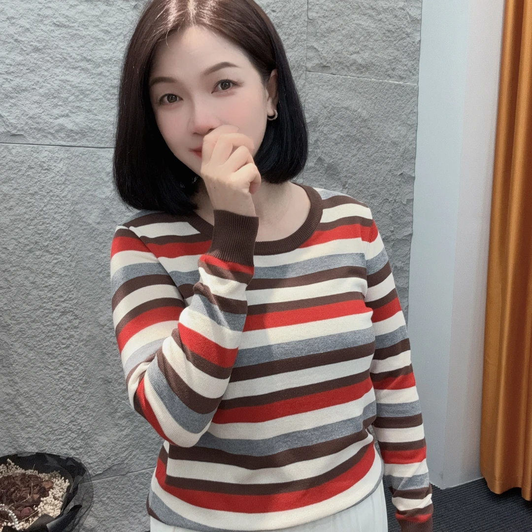 4437/4439秋季上新【大米家新款】长袖短袖拼色条纹设计时尚通勤衣