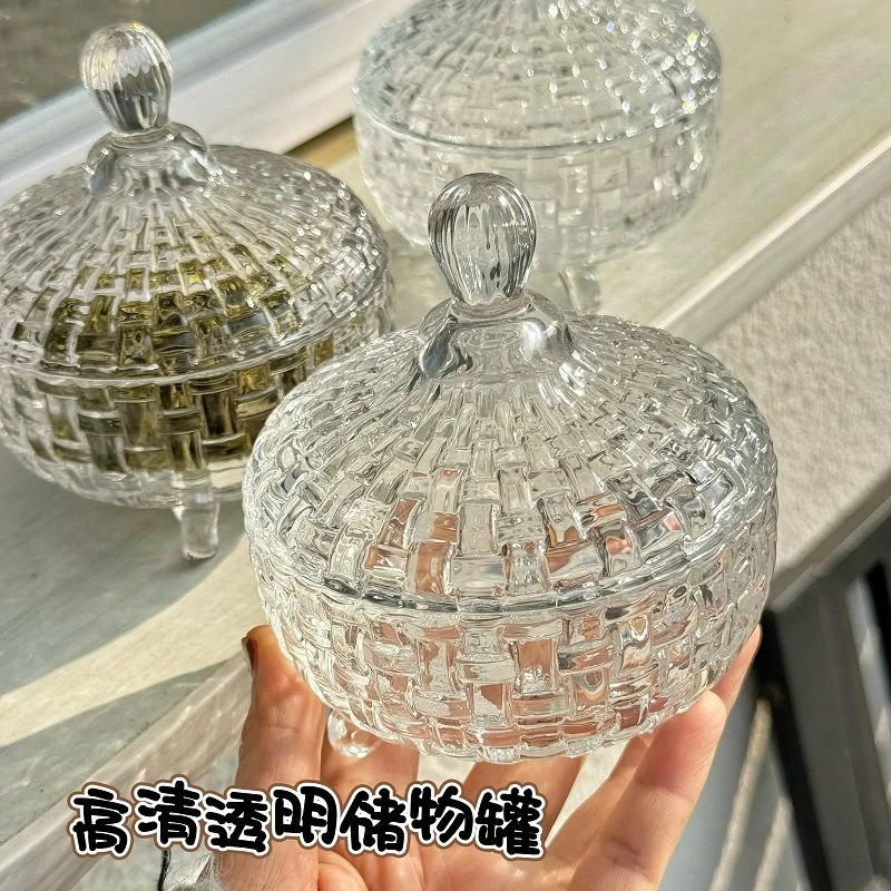 简约欧式玻璃糖果罐带盖新款干果零食罐家用果盘客厅糖果盅