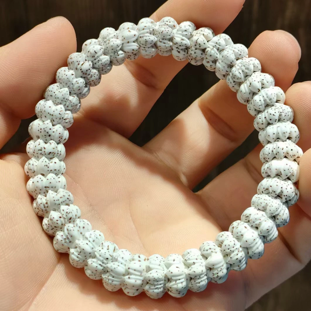 海南原生态星月菩提高密手串精雕龙爪莲花大留白文玩佛珠单圈手链