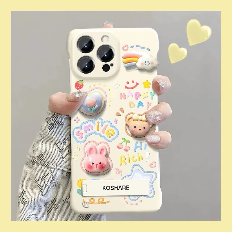 适用于苹果15手机壳新女款iPhone14pro无边框13promax云朵小熊