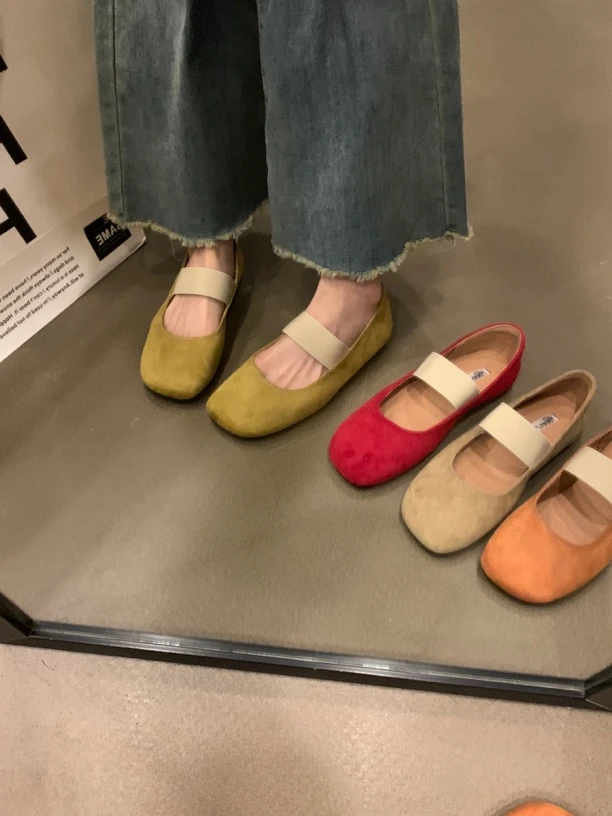 法式小众设计复古风平底鞋芭蕾舞蹈鞋软底平跟浅口一字带单鞋方头