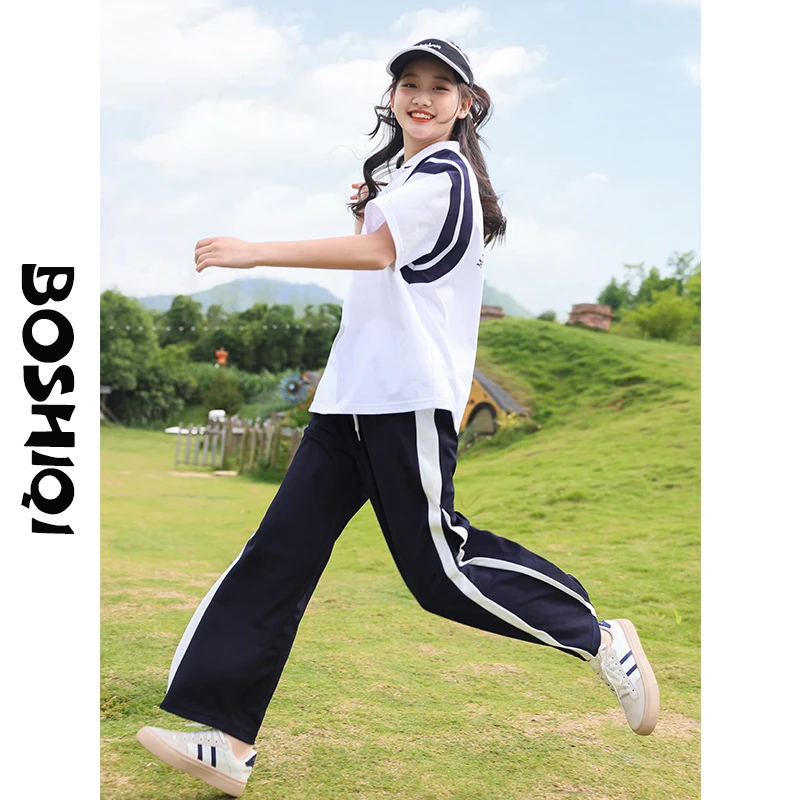 初中生夏装套装2025新款少女高中学生POLO衫短袖运动休闲两件套潮