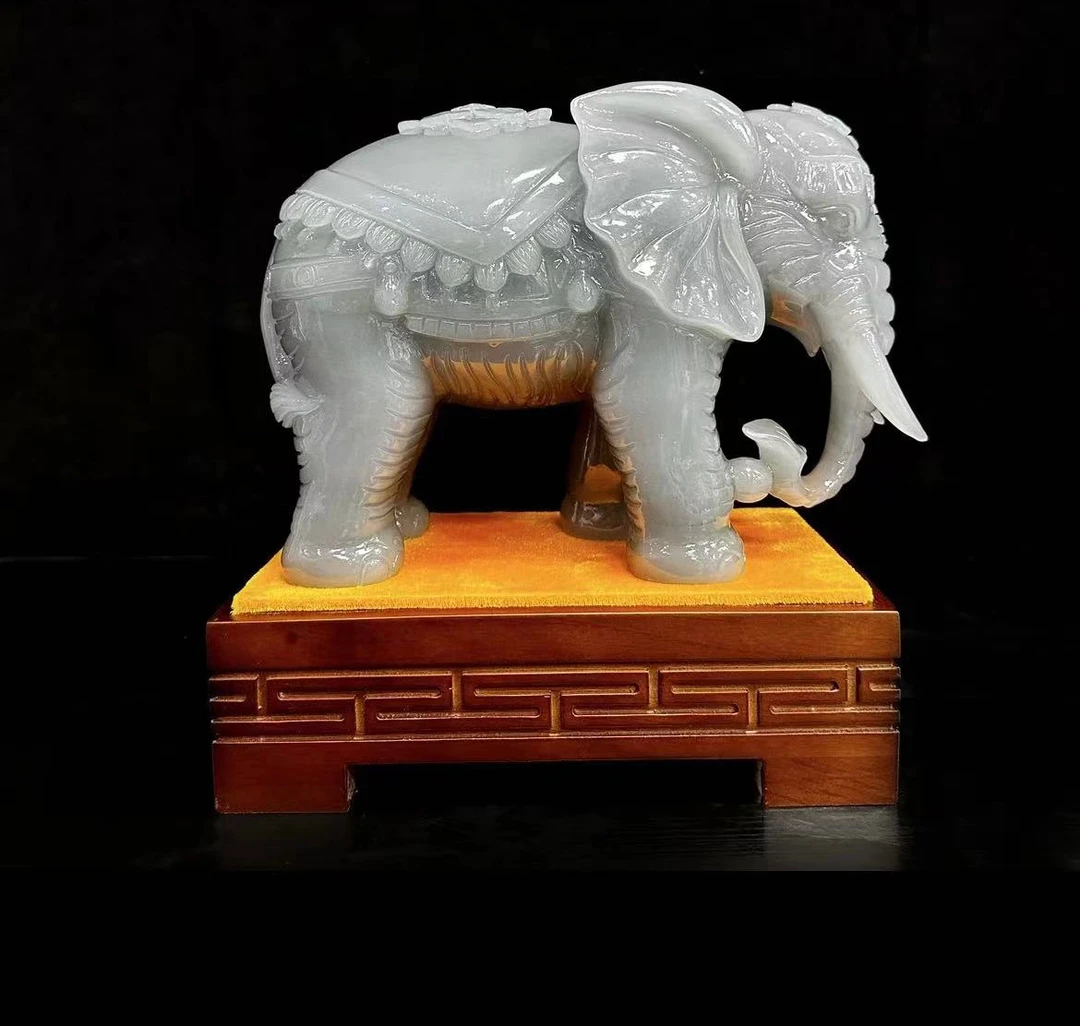 大象摆件一对 家居装饰客厅酒柜办公室桌大号 天然玉石招财象摆设