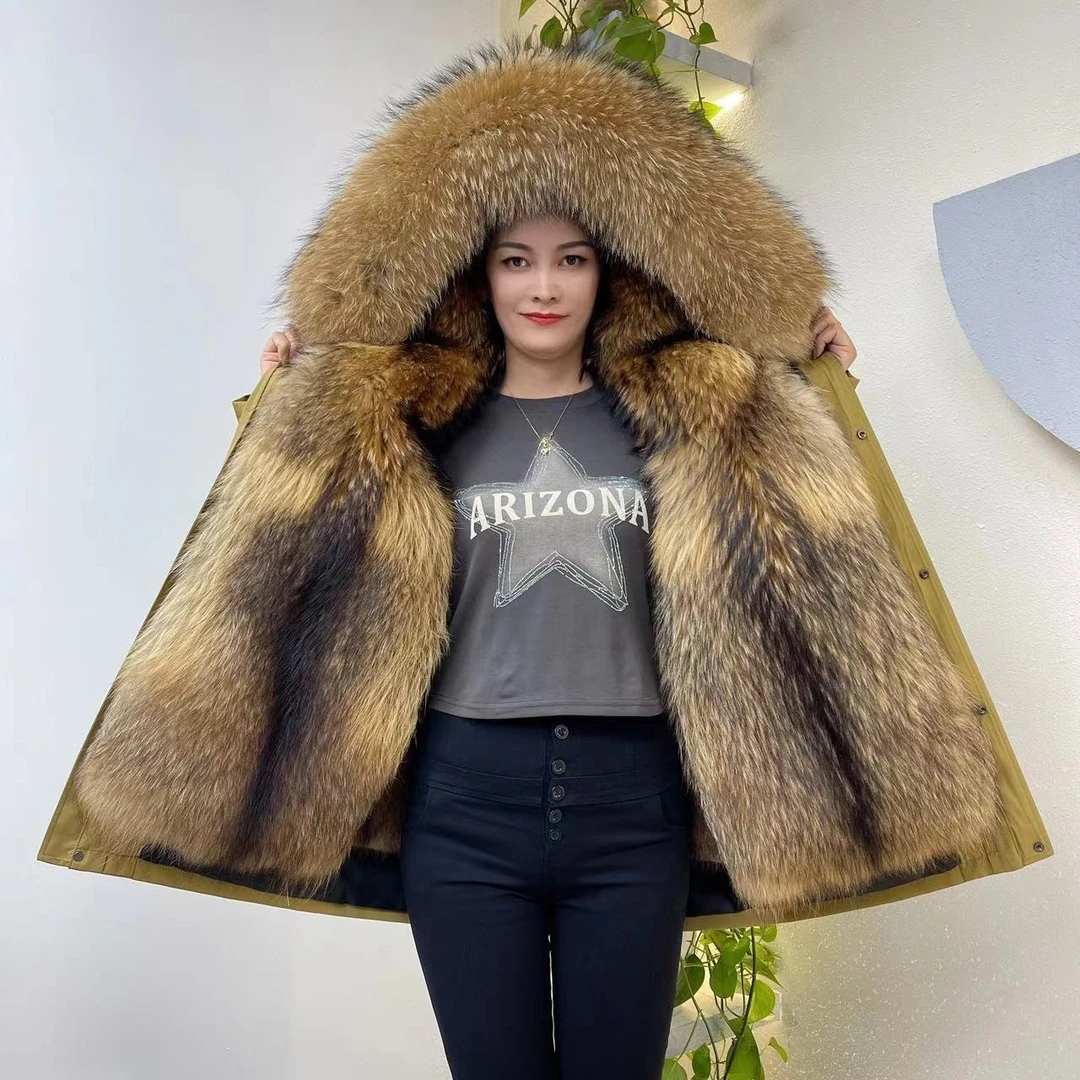 新款连帽男士冬季休闲外套貉子毛派克王脱卸内胆中长款秋冬加厚款