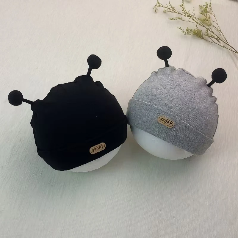 秋冬双层厚款新生儿胎帽男女宝宝可爱小触角帽子保暖婴儿冬天帽子