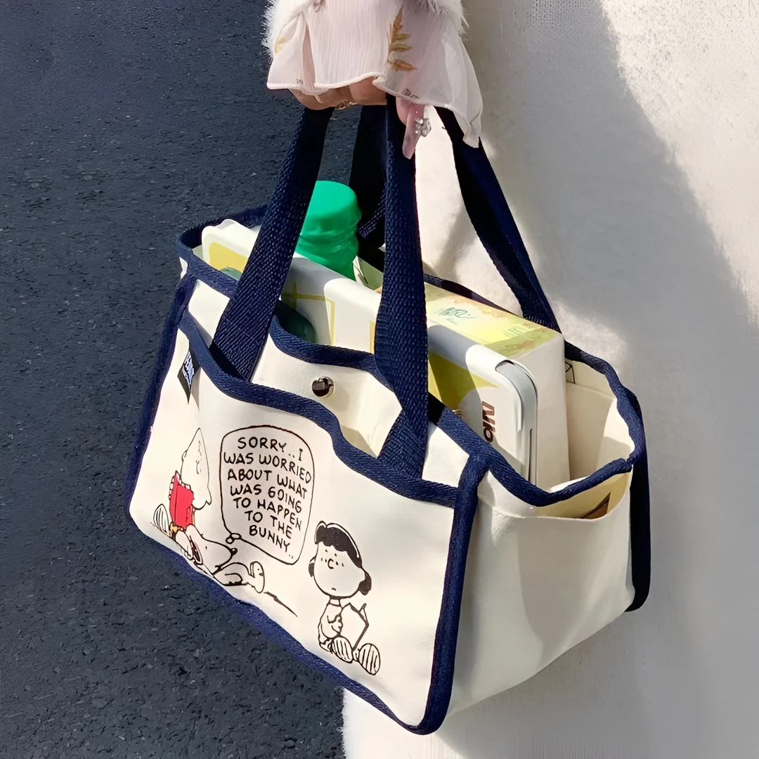 帆布包女可爱便当包新款大容量多功能小托特包妈咪手提饭盒袋时尚