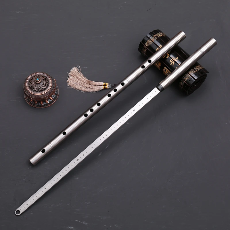 《反接笛子棍》不锈钢笛子新手初学练习工艺品乐器摆件车载防身棍