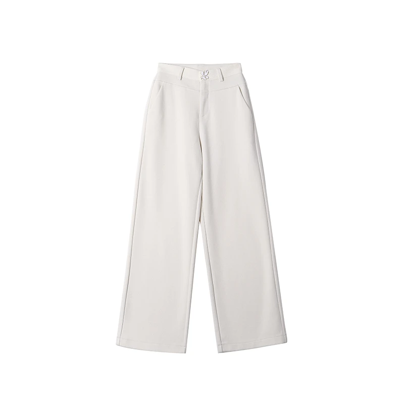 云感软糯肤时尚百搭宽松垂感秋冬小花扣中高腰直筒裤16897