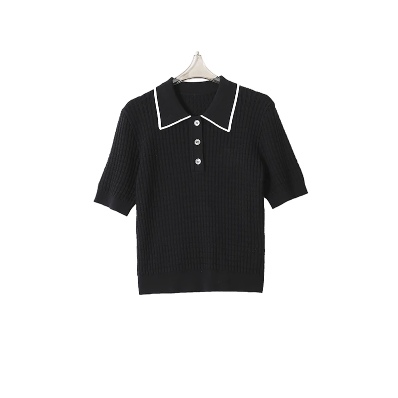 CELLENDI莱赛尔天丝衫镂空气质时尚薄款撞色毛衣针织衫套头15357