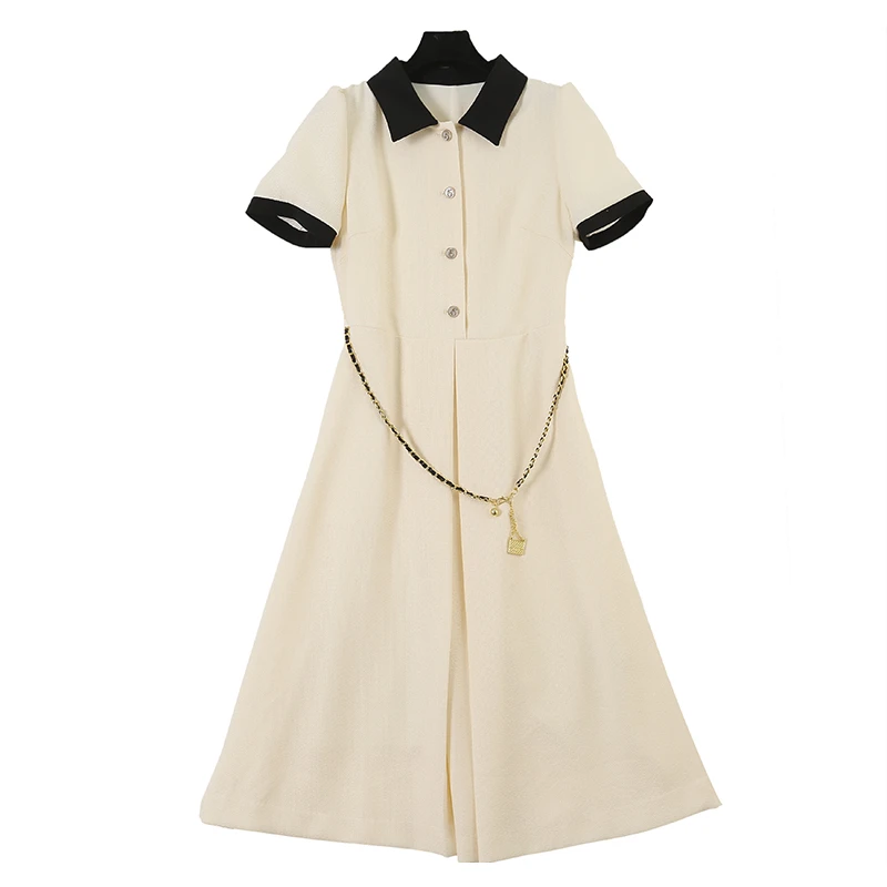 法式轻奢撞色显瘦复古遮肉小香风连衣裙00618