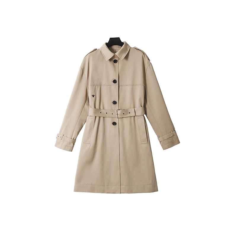 英伦风拼色风衣秋季时尚百搭知性优雅大方气质风衣16683