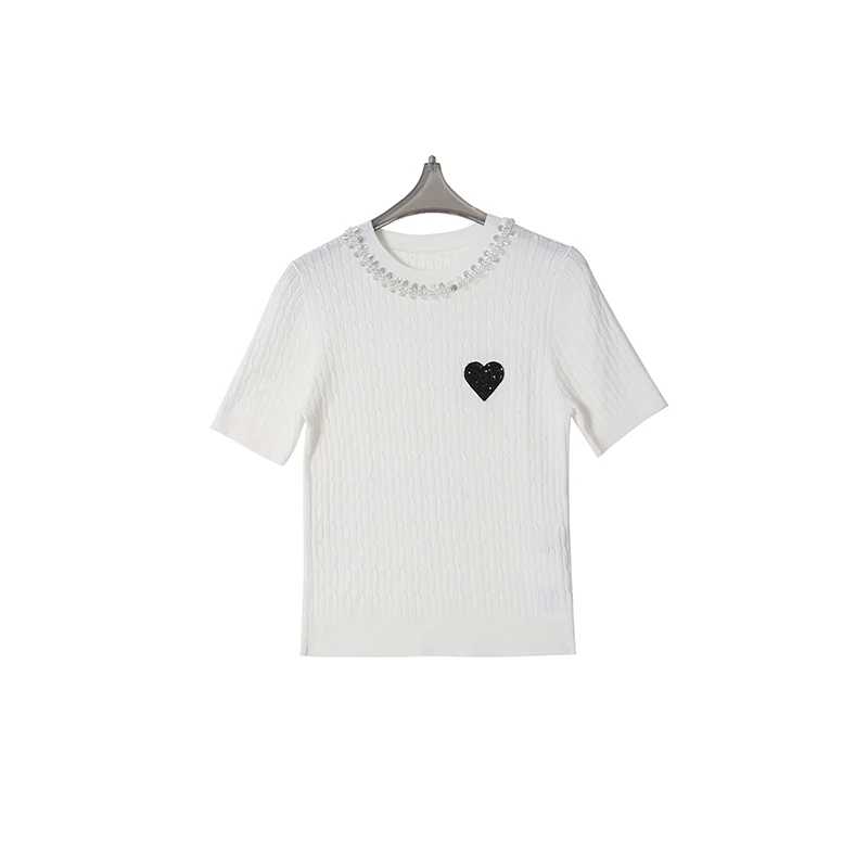 CELLENDI重工亮片爱.心女针织衫百搭时尚圆领毛衣针织衫15330