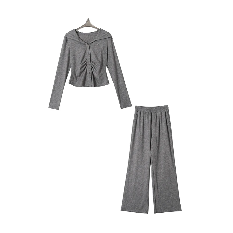 长袖高腰休闲抽绳秋季显瘦连帽时尚套装16588