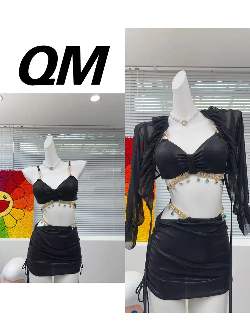 辣妹性感泳衣女大码微胖mm显瘦遮肚聚拢比基尼分体长罩衫度假温泉