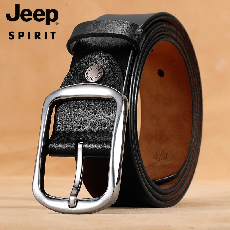 JEEP吉普真皮牛皮腰带针扣日字扣男士皮带宽青年潮简约牛仔裤牛筋