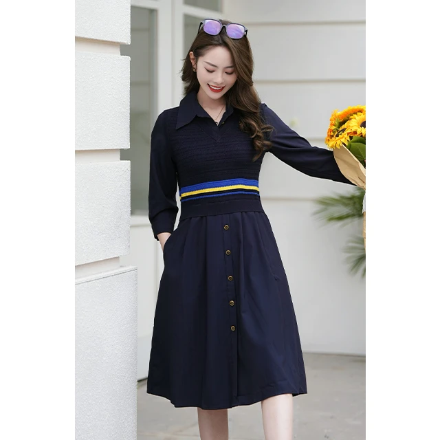 诗篇显瘦假两件气质时尚休闲中长款通勤简约女装连衣裙6C33105070