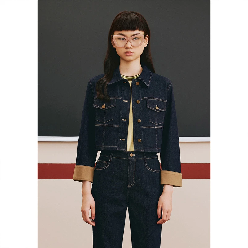 诗篇小众气质短款设计师翻领设计感时尚休闲上衣女外套6C63310033