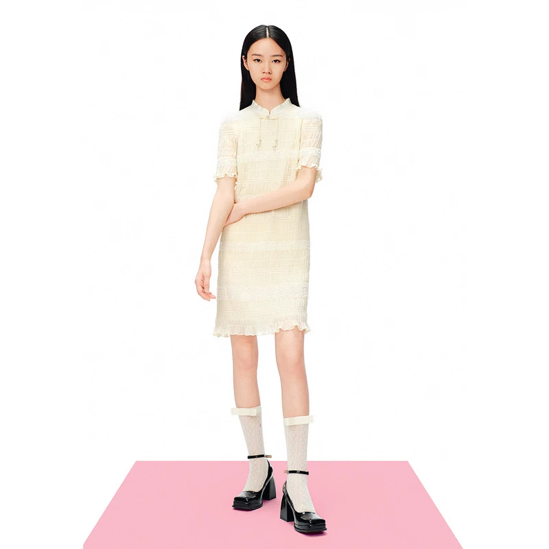SALT.P可颜气质时尚设计款新款新中式肌理感压褶连衣裙AC34205870