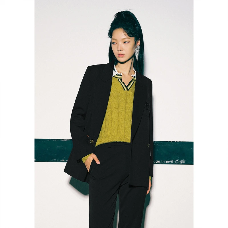 诗篇时尚休闲黑色知性百搭西装外套6C32310040